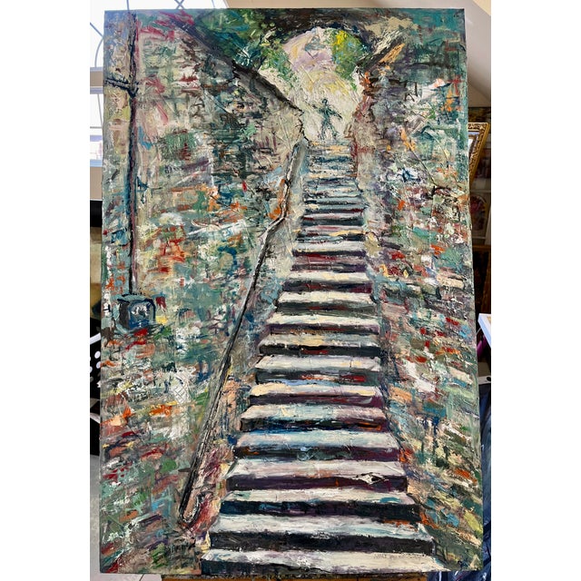 Wood "The Stairway", Abstract Oil Painting, by Van Ness For Sale - Image 7 of 8