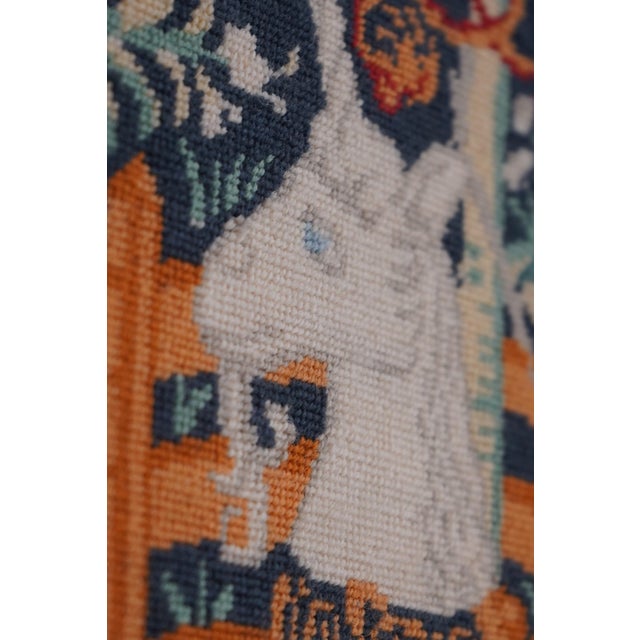 Unicorn in Captivity Hand Stitched Needlepoint in Frame For Sale - Image 4 of 11