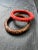 1980s Pair of Vintage Molded Plastic Bakelite Style Bangle Bracelets – Coral and Brown Floral Relief For Sale - Image 6 of 6