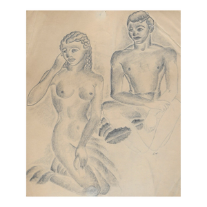 1930s Art Deco Nude Couple Drawing