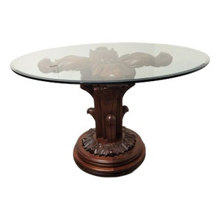 Round Pedistal Italian Carved Walnut Dining or Center Table, 1950s For Sale
