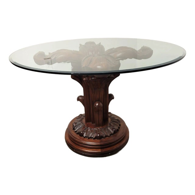 Round Pedistal Italian Carved Walnut Dining or Center Table, 1950s For Sale