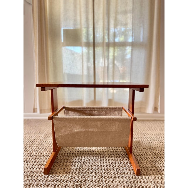 Vintage Mid Century Modern Danish Magazine Table Made of Teak and Canvas, Circa 1970s. Maker Is PBJ Mobler. For Sale - Image 4 of 10