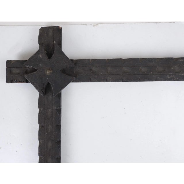 Antique late 19th century folk art hand carved wood picture frame. Maltese cross corners with brass center tacks. Fits a...