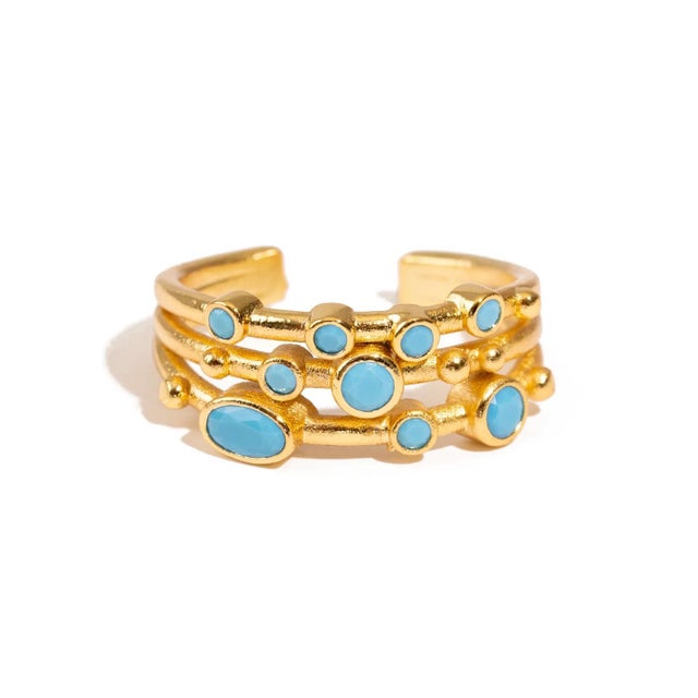 Turquoise Mystic Waves Turquoise Gold Adjustable Ring, Size 8 For Sale - Image 8 of 11