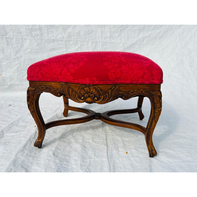 1990s 90's Vintage French Style Red Upholstery Footstool For Sale - Image 5 of 8