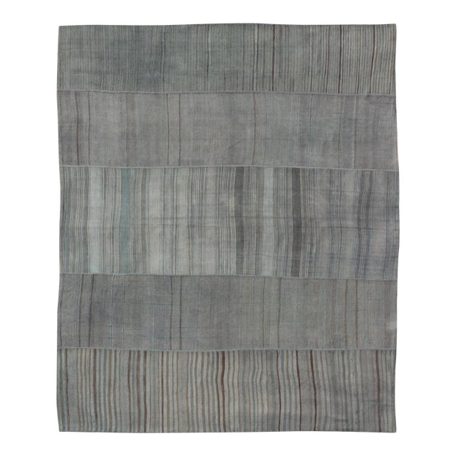 Vintage Turkish Kilim Rug With Subtle Earthy Tones and Striped Design 10'5 X 13'4 For Sale