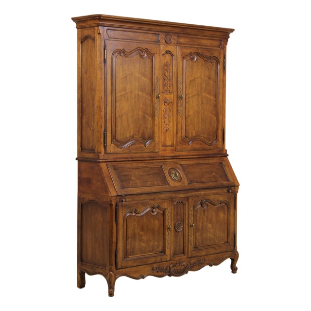 Henredon Large French Style Walnut Secretary Desk For Sale