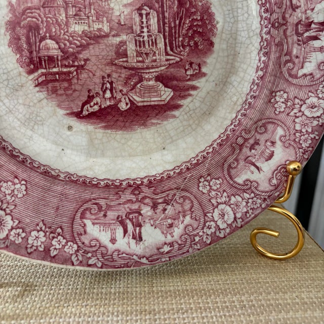English Antique 1800s Pink Transferware "Medina" Plate For Sale - Image 3 of 6