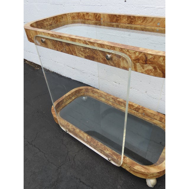Wood Lucite Two Tier Glass Top Bar Buffet Server Tea Coffee Cart 6395 For Sale - Image 7 of 16