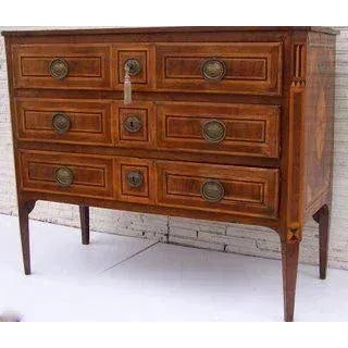 Italian inlaid three drawer commode.Short square tapering legs. 1800 50 x 22 x 40