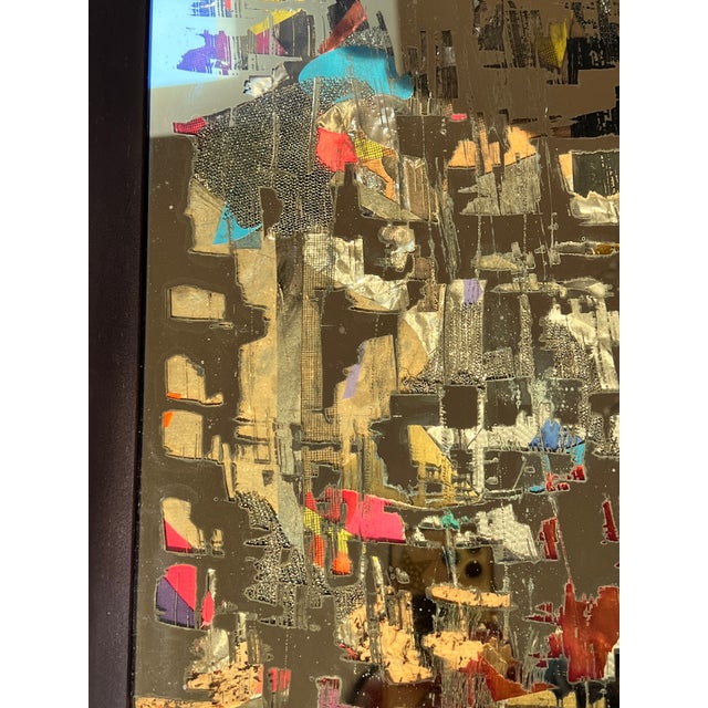 Vintage Brutalist Reverse Glass Mirror Art Signed Mixed Media MCM Jere Style 25" For Sale - Image 14 of 17