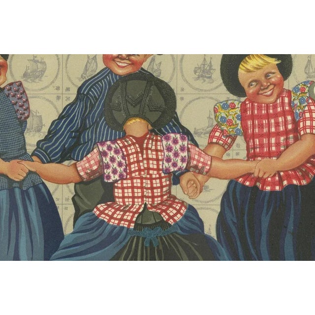 Joyful Children's Round Dance in Spakenburg Costume – Dutch Folk Art Print This delightful hand-colored print from the...