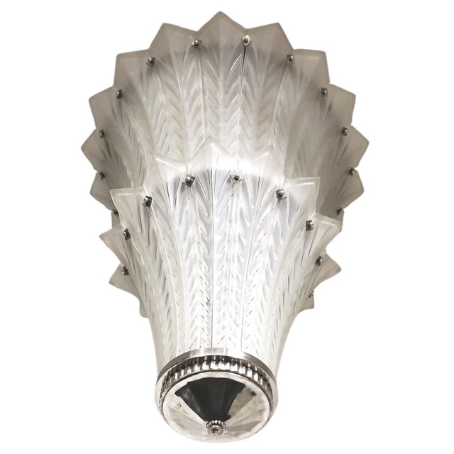 Early 20th Century Very Large French Art Deco Two Tier Frosted Art Glass Sabino Chandelier For Sale - Image 14 of 18