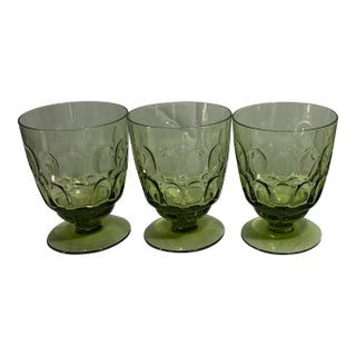 1960s Mid-Century Modern Fostoria Mesa Olive Green Footed Juice/Wine Glasses - Set of 4 For Sale