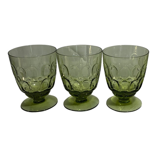 1960s Mid-Century Modern Fostoria Mesa Olive Green Footed Juice/Wine Glasses - Set of 4 For Sale