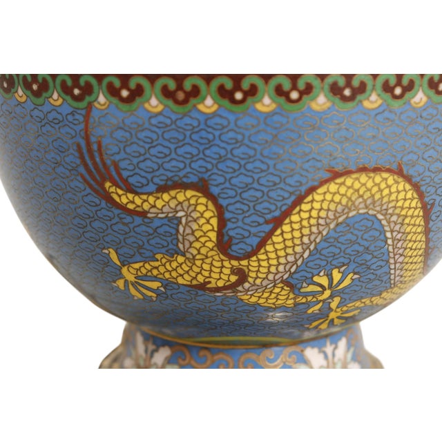 Metal 1960s Chinese Cloisonné Double Dragon Table Lamp For Sale - Image 7 of 9