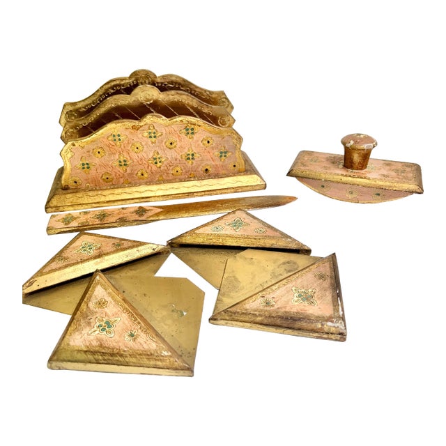 Mid 20th Century Pink and Gold Florentine Desk Set- 4 Pieces For Sale