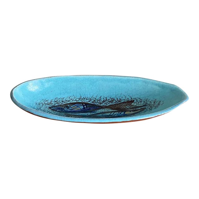 Mid-Century Modern 1950s Pottery Bowl With Fish Signed For Sale