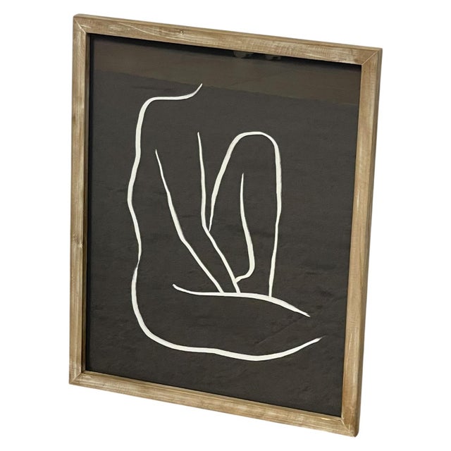 Contemporary 1970s Framed Minimalist Abstract White Line Figure Artwork on Black Background. For Sale - Image 3 of 10