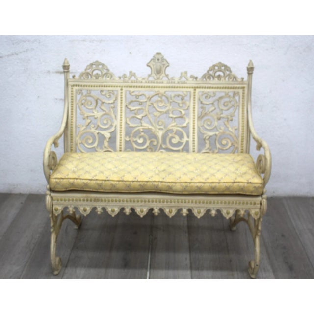 A charming diminutive Victorian cast Iron Patio Bench , 19th cent. marked “The North American Iron Works” High Quality,...