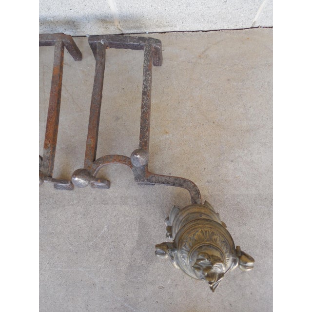 Antique Brass Urn & Flame Andirons - A Pair For Sale - Image 4 of 11