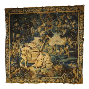 17th Century Aubusson Verdure Bleue Tapestry Depicting the Grape Harvest