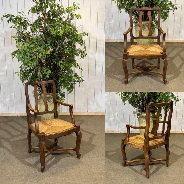 Louis XV Style Armchair in Beechwood with Straw Seat, 20th Century For Sale - Image 9 of 10