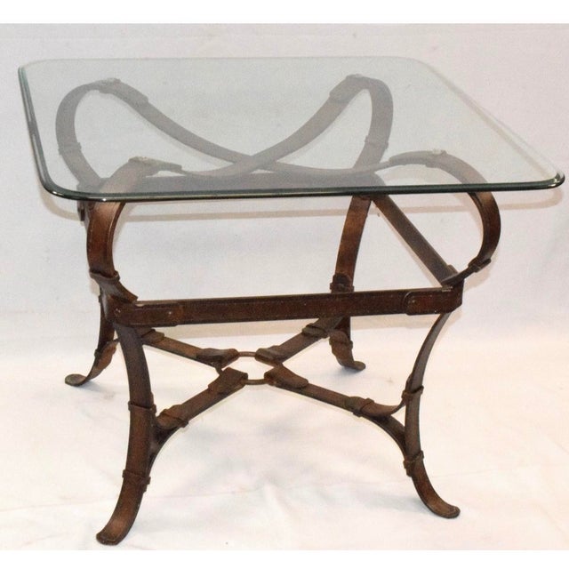 Late 20th Century Pair, Jacques Adnet for Hermes Style Equestrian Motif Iron & Glass Side Tables For Sale - Image 5 of 10