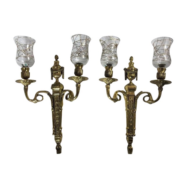 Vintage Early 20th Century French Empire Brass and Crystal Sconces - a Pair For Sale - Image 10 of 10