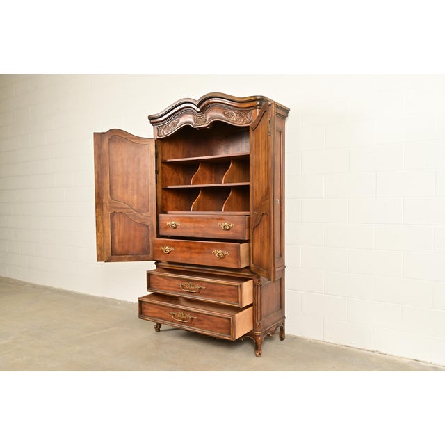 Drexel Heritage French Provincial Louis XV Carved Walnut Armoire Dresser or Linen Press For Sale In South Bend - Image 6 of 16