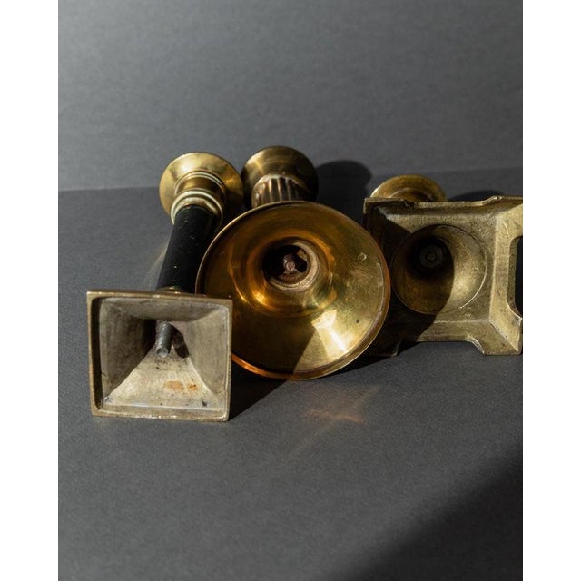 Vintage Brass Candleholders, 1940s, Set of 3 For Sale - Image 10 of 11