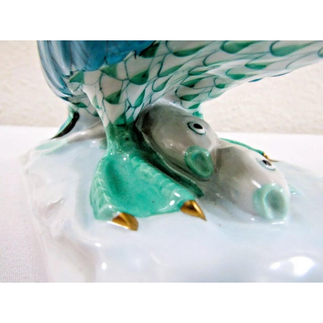 1980s Herend Hungary Handpainted Large Pelican 5073 Green Fishnet For Sale - Image 11 of 12