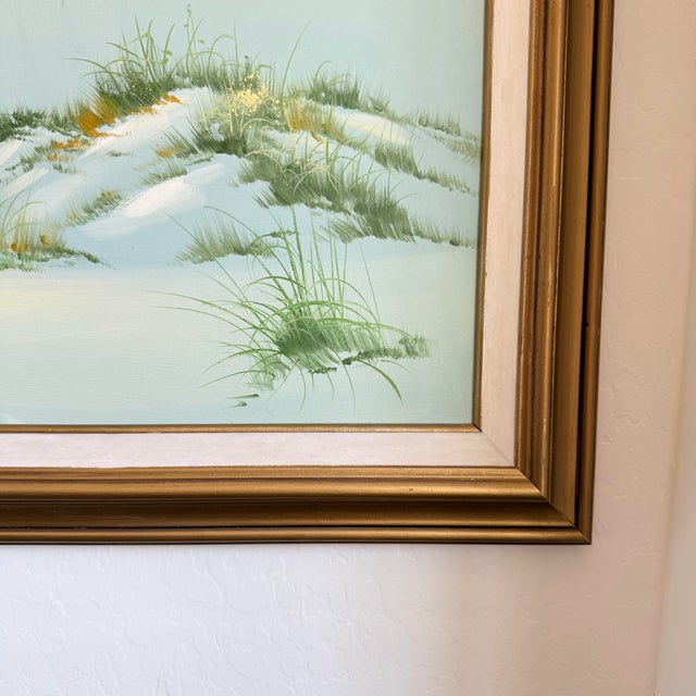 Signed Oil Painting on Canvas Coastal Dunes in Gold Frame For Sale - Image 4 of 8