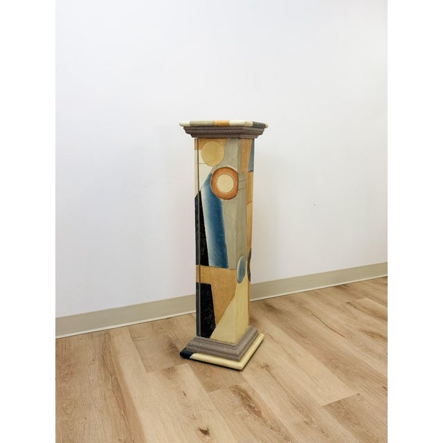 Art Deco Vintage Postmodern Art Deco Hand Painted Pedestal Hidden Storage Cubist Column For Sale - Image 3 of 9