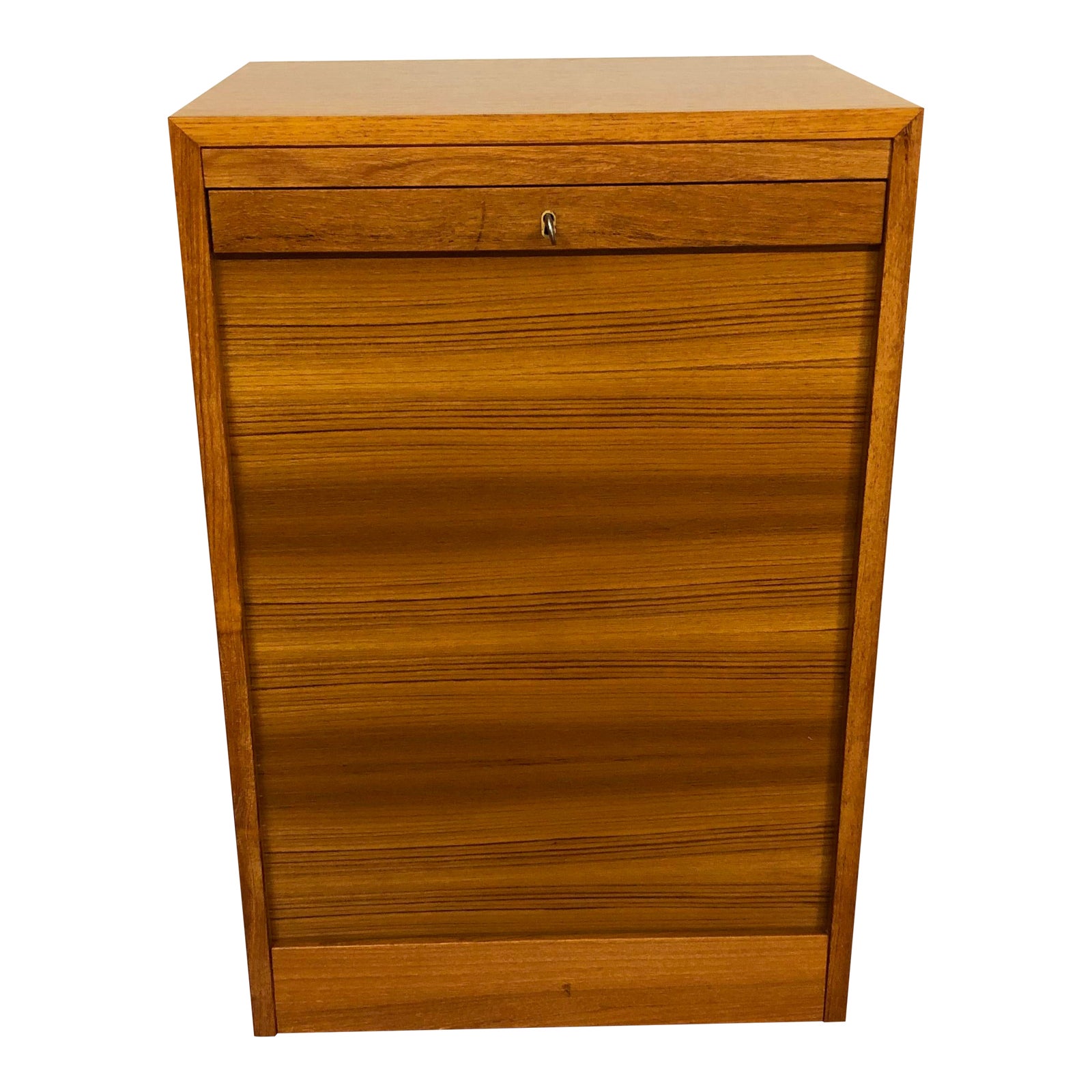 Danish Teak File Cabinet With Drop Down Tambour Door And Two Filing Drawers Chairish