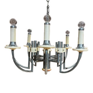 1940s Art Deco Chandelier, Eight Arm, Bakelite & Chrome, 34x31 Inches For Sale