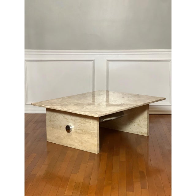 Solid Marble and Chrome Rectangular Coffee Table in Cream For Sale - Image 4 of 15