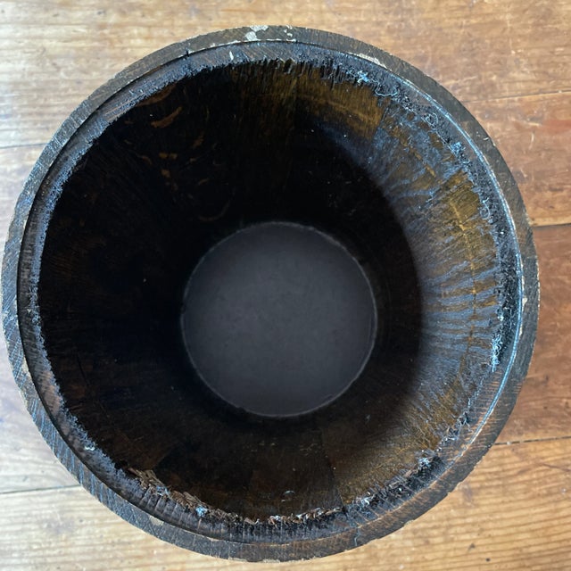 Brown Late 20th Century Walnut Ice Bucket With Brass Detail on Top For Sale - Image 8 of 10