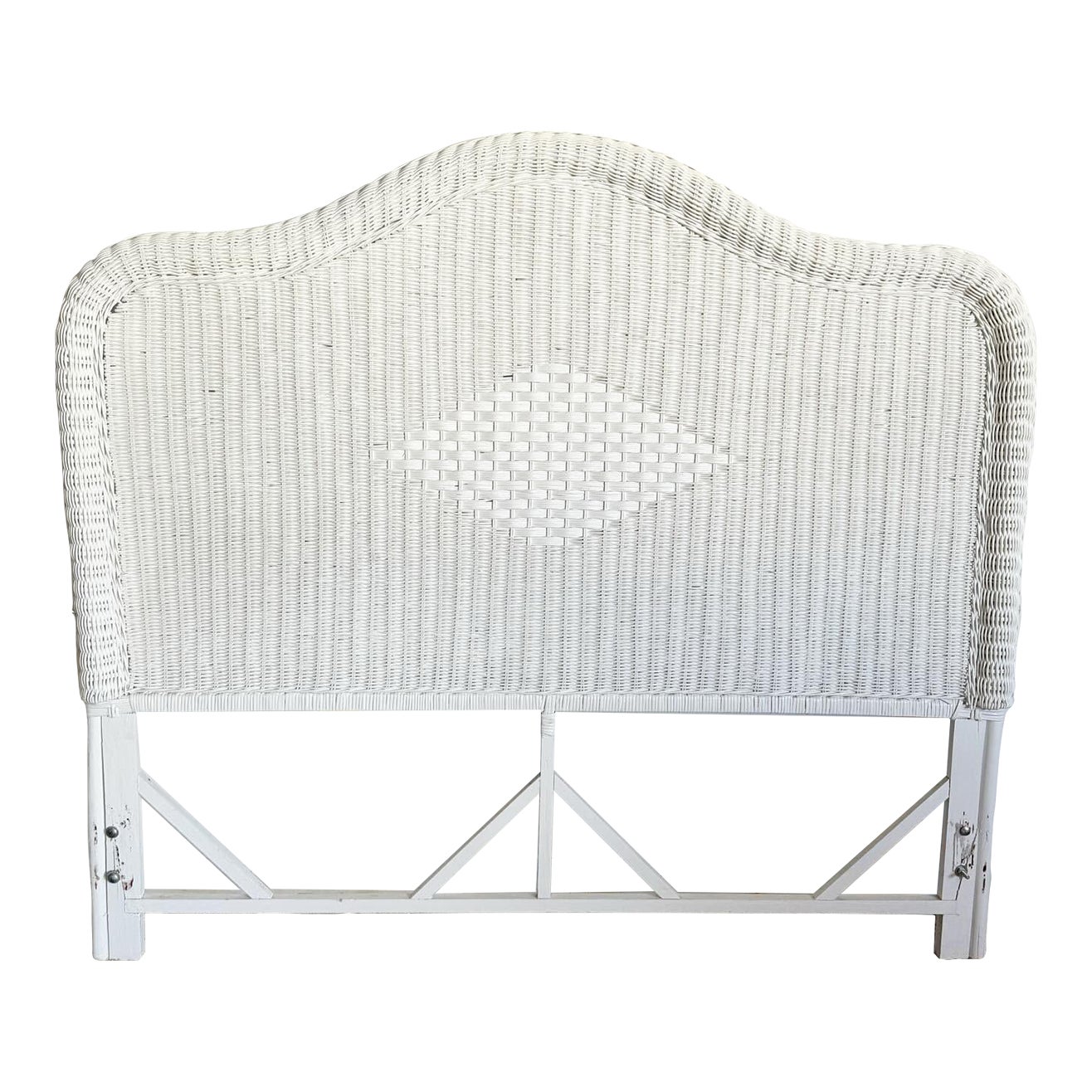 Coastal White Wicker Full Size Headboard | Chairish