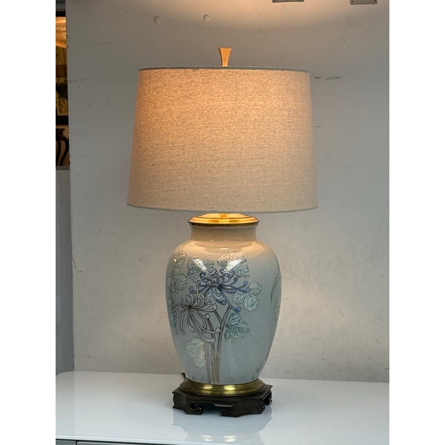Chinoiserie Floral Ceramic Table Lamp, Late 20th Century For Sale - Image 9 of 12
