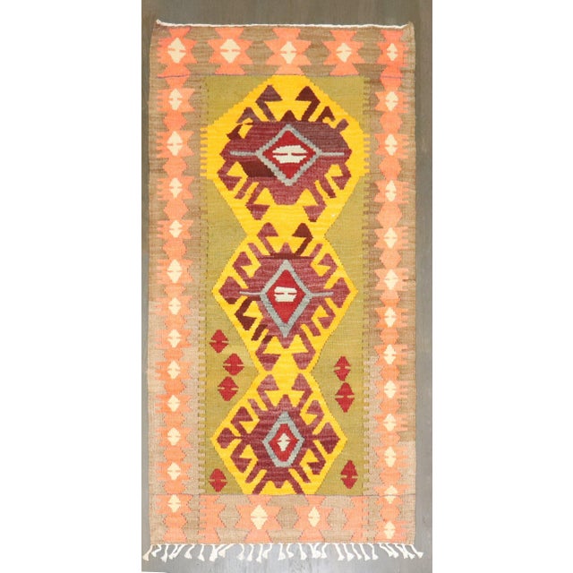 Vintage Zabihi Collection Lime Green Yellow Throw Kilim - 2'3" x 4'2" For Sale In New York - Image 6 of 6
