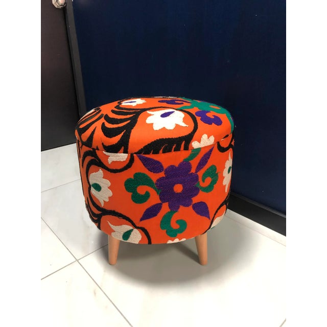 1960s Modern Turkish Handwoven Suzani Ottoman For Sale - Image 11 of 11