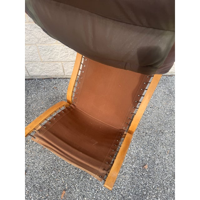 Pair of 1970s Scandinavian Modern Bentwood & Brown Leather Lounge Chairs For Sale - Image 11 of 12