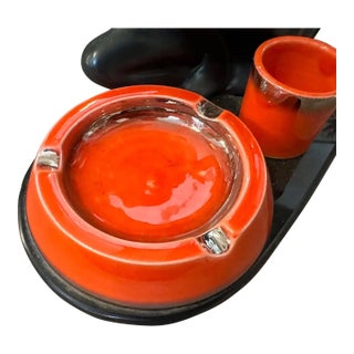 1950s Mid-Century Modern Ceramic and Black Glass Italian Smoking Set For Sale