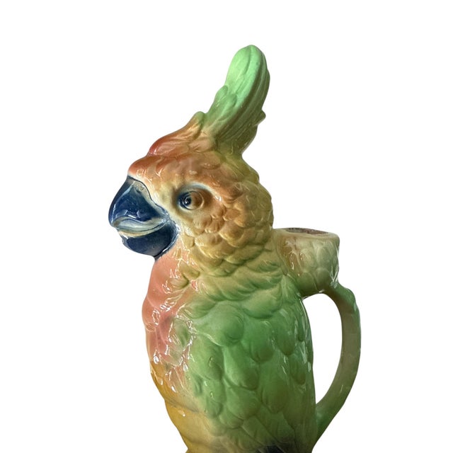Vintage French St. Clément Majolica Parrot Pitcher, C. 1920s–1930s — 13” For Sale - Image 4 of 9
