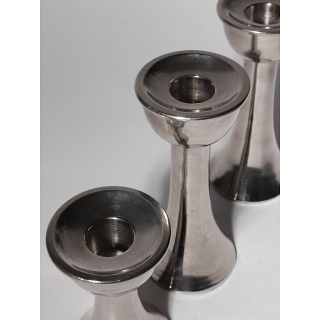 Mid-Century Modern Mid-Century Modern Silver Aluminum Candleholders, 1960, Set of 3 For Sale - Image 3 of 5