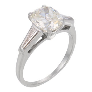Mid Century Gia 1.51 Carat Old Mine Cut Diamond Platinum Engagement Ring, Size 4.25 For Sale