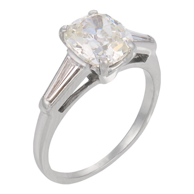 Mid Century Gia 1.51 Carat Old Mine Cut Diamond Platinum Engagement Ring, Size 4.25 For Sale