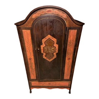 Late 19th Century Antique Armoire in Finished Walnut, Painted Details and Cedar Lining For Sale